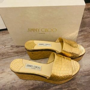 Jimmy Choo Gold Crocodile Wedges